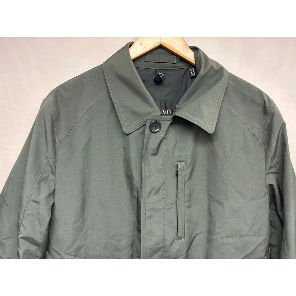 Sanyo Trench Coat Mens Deep Forest Green Long Sleeve Pocket Travel Outdoor Small